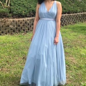 premium tulle maxi prom dress with ribbon ties